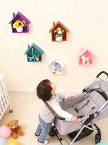 1pc Cute Little House Wall Shelf, Wooden Storage Rack For Kids Room, Nursery, Dining Room, Reusable Home Decor