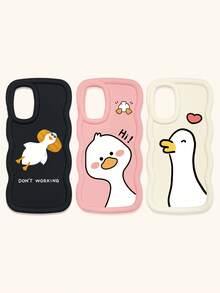 3 Stück süße Cartoon-Enten Muster weiche Silikon Handyhüllen in Schwarz, Weiß, Pink, kompatibel mit iPhone & Galaxy, Dopamin-Wellen Textur Handyhüllen, internationale Version, nicht die Inlandsversion - Verschiedenfarbig - Übersicht 40
