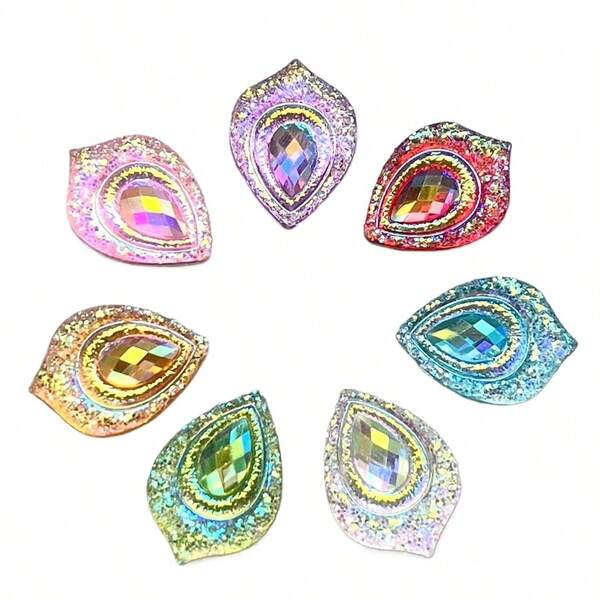 40Pcs13x18mm New Water Droplet/Feather AB Flat Back Rhinestone Suitable For Jewelry Making DIY Clothing Decoration Rhinestone