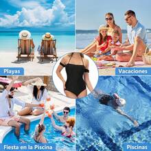 Traje de Baño Mujer Completo, Traje de Baño Mujer Natacion, Bañador de Una Pieze con Tirantes Desmontables Halter y Control Abdomen,Moda,para La Playa, Piscina, Natación, Vacaciones - M - Ver 5
