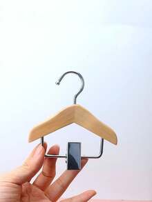 1pc/2pcs Mini Wooden Clothes Hanger With Stainless Steel Clips - Kids Clothes Hanger Clips, Wardrobe Organizer, Versatile Use For Baby Clothes, Towels, Hats, Pet Clothes, Gloves And Other Small Items, Pet Clothes Hanger - Random Color - View 9