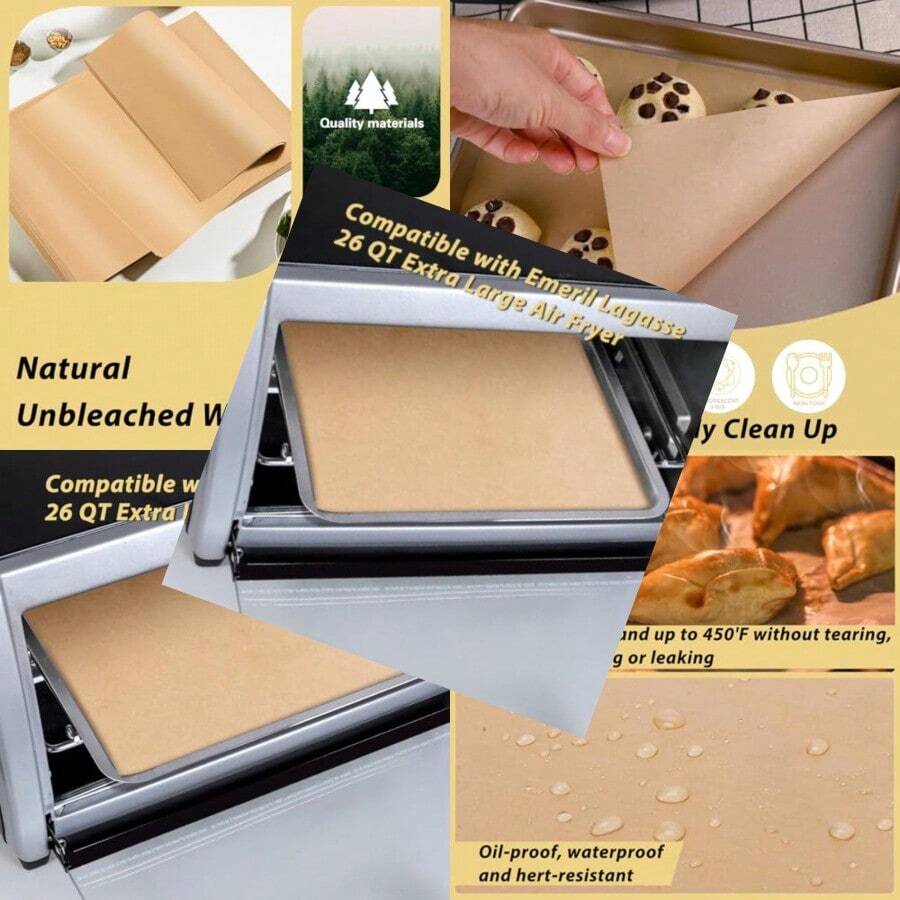 Parchment Paper Baking Sheets For Emeril Lagasse 26 QT Extra Large Air Fryer 11x10 Inch Non-Stick Precut Baking Parchment For Air Fryer Steaming Bread Cup Cake Cookie And More - màu đen - Xem 1