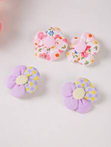10pcs Kids Girls Solid Color & Floral Fabric Flower Hair Clips, Corduroy Hair Barrettes, Daily Use Hair Accessories