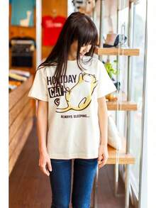 [Scopy] T-Shirt With Cat Pattern For Cat Lovers HOLIDAY CAT - 黑色 - 查看 7