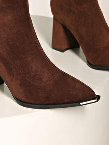 2025 Petite High Heel Boots, French Slim Fit Ankle Boots, Increase Height, Suede Short Boots, Thick Heel, Autumn/Winter,Burgundy Heels