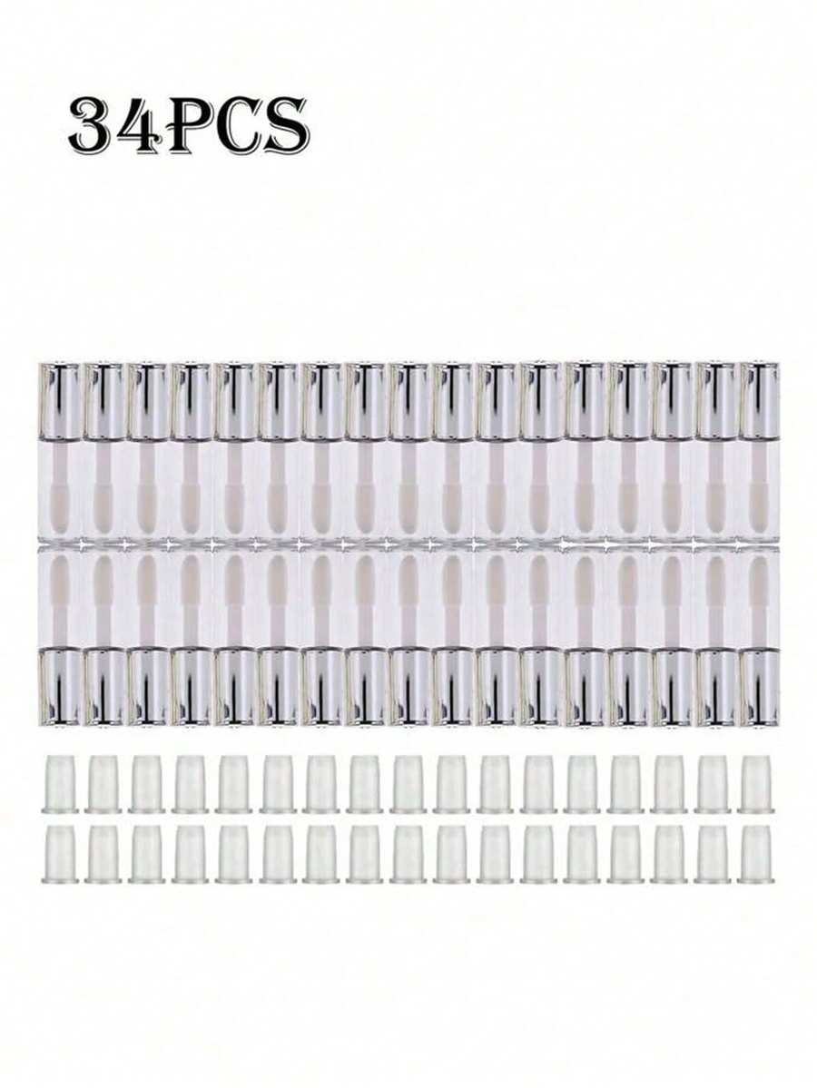 34支1.2毫升DIY银色唇彩管，可填充唇釉容器，价格实惠，适合作为圣诞礼物、化妆品、化妆工具、便宜货、礼品、女士礼品、圣诞礼物 - 銀色 - 查看 1