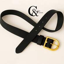 Set Of 3 Elegant Leather Women's Belts With Gold Buckle, Casual Plus Size – Black, White, Caramel - 彩色 - 查看 3