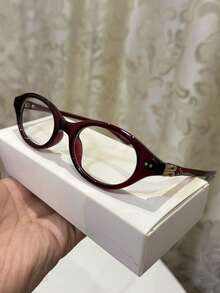 1pc Women's Casual Retro Oval Frame Red Plain Glasses, Suitable For Daily Wear And Street Photography - Multicolor - View 2