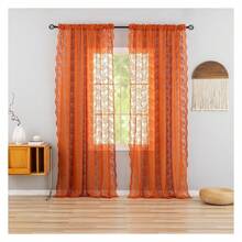 Burnt Orange 90 Curtains Length 2 Panel For Living Room Rustic Floral Retro Lace Semi Sheer Window Curtain Drapes For Bedroom Dining Room Office Boho Neutral Aesthetic Decor 52 Wx90 L Terracotta - 多色629 - 查看 2
