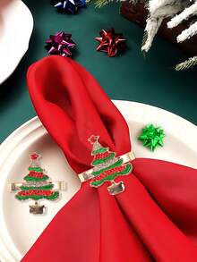 2-12pcs Luxury Christmas Tree Napkin Rings, Crafted With Exquisite Enamel Finish, Made Of High-Quality Alloy Material, Suitable For Weddings, Birthdays, Banquets, Holiday Outdoor Parties, Daily Dining Table Decor, Beautiful Accessories To Celebrate Christmas