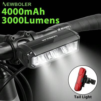 NEWBOLER Bicycle Front Light 4000mAh 3000Lumens Bike Light Gravel MTB Road Bike Light Flashlight Bicycle Light Cycling Lamp Accessories