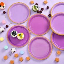 48 platos de papel de fiesta festoneados morados 20 cm lindos platos de papel desechables de lavanda para cumpleaños cumpleaños decoración de novia baby shower suministros de boda - prpura - Ver 6
