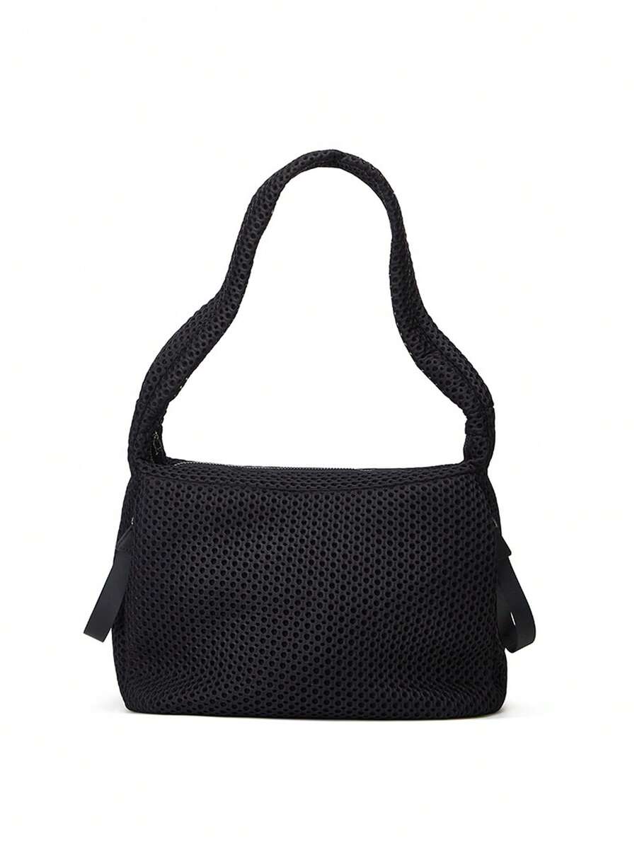 1pc Fashion Nylon Shoulder Bag For Women, Large Capacity Solid Color Crossbody With Fixed Straps, Foldable Design, Zipper Closure, Polyester Lined, Thickened Casual Tote