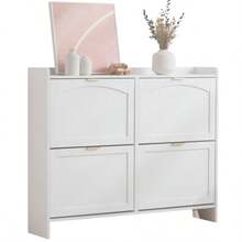 Modern Shoe Rack With 4 Fold-Out Compartments, Free-Standing Shoe Rack, Open Shelves, Suitable For Entryway Or Hallway, White, Dimensions: W. 110/H. 90/D. 24 Cm - 白色 - 查看 7
