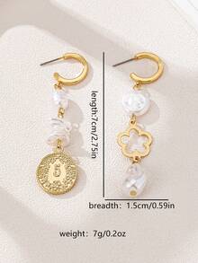 1 par de pendientes elegantes y de moda con perlas falsas y trébol de 5 monedas colgantes, adecuados para ocasiones formales de mujeres - Amarillo Oro - Ver 3