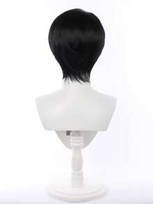 12英寸短款黑色韩流动漫Ji Nu波波头假发角色扮演合成万圣节派对耐热假发 - 黑色 - 查看 4