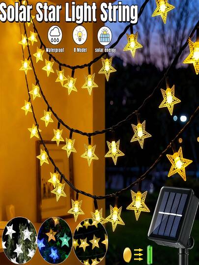 1 pezzo Luci a stringa solari da esterno a forma di stella, 20/50/100 LED, luci da giardino solari, luci di Natale, 8 modalità - IP65 impermeabili, luci da esterno adatte per giardino, cortile, alberi, festival, feste, matrimoni, decorazione albero di Natale (bianco caldo/bianco/colore)