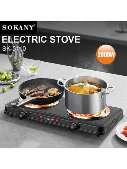  SOKANY Induction Cooktop, Portable Electric Stove, Dual Burner Design, 2000W High Power, 5 Temperature Settings, Stainless Steel Panel, Heating Indicator Light, Built-In Temperature Control, Overheat Protection. Suitable For All Cookware, Great For RV/Home/Camping/Apartment/Laboratory Use.