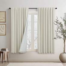 Cream Linen Blackout Curtains 84 Inch Long 2 Panel Set, Thermal Insulated Light Blocking, Neutral Rustic Farmhouse Style, Ivory White, 2025 - 亞麻布 - 查看 3