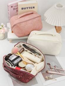 1 Peça Bolsa de Maquiagem Vintage de Estilo Retrô Multifuncional de Grande Capacidade com Estampa Floral, Bolsa de Maquiagem com Suporte, Bolsa de Toalete, Bolsa de Viagem e Higiene, Bolsa de Armazenamento de Cosméticos e Produtos de Cuidados com a Pele, com Design de Abertura Ampla para Fácil Acesso, Elegante e Portátil com Vários Compartimentos, Essencial para Viagens e Vida Diária, Presentes de Aniversário e Natal