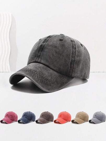 1pc Unisex Washed Baseball Cap, Soft Crown Versatile Solid Color Baseball Hat, Casual Retro Style