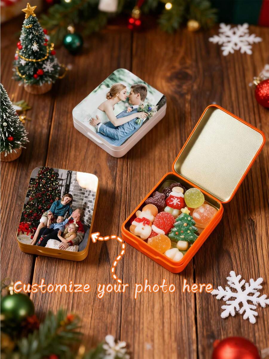 1pc Personalized Custom Rectangular Tin Box, Photo Custom Gift Box, Suitable For Gift Storage Box, Candy Storage Box, Small Storage Box, Candy Packaging Box, Custom Wedding Candy Tin, Wedding Candy Box, Personalized Gift Box Customization - Multicolor - View 1