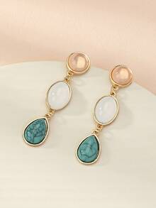 1 Đôi bông tai giọt nước hình oval phong cách Bohemian thời trang - Nhiều màu - Xem 5