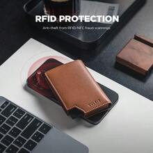 Men's Wallet Minimalist Pop Up Card Holder RFID Blocking Magnetic Closure Leather Wallet With ID Window For Cash And Credit Cards Up To 11 Cards