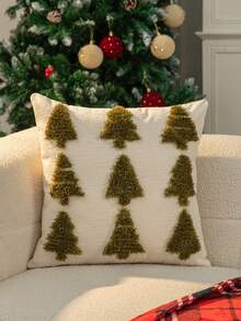 1 pezzo Federa per cuscino in peluche a forma di albero di Natale, senza inserto per cuscino, motivo albero di Natale, 45 x 45 cm, in tessuto di ciniglia, morbida e confortevole per divano, soggiorno, camera da letto, auto, ufficio, hotel, federa decorativa, regalo di Natale perfetto per famiglia e amici - Verde - Visualizzare 5