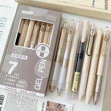 7pcs/Set St-Tip Push Pen & Pen Combination School Stationery Set Quick Drying And Brush Writing, Black Back To School - Màu be - Xem 7
