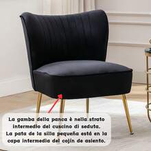 WAHSON OFFICE CHAIRS 1PC Wahson Velvet Armchair Living Room Modern Lounge Chair Plostered Wing Chair With Gold Metal Legs For Living Room / Bedroom - màu đen - Xem 3