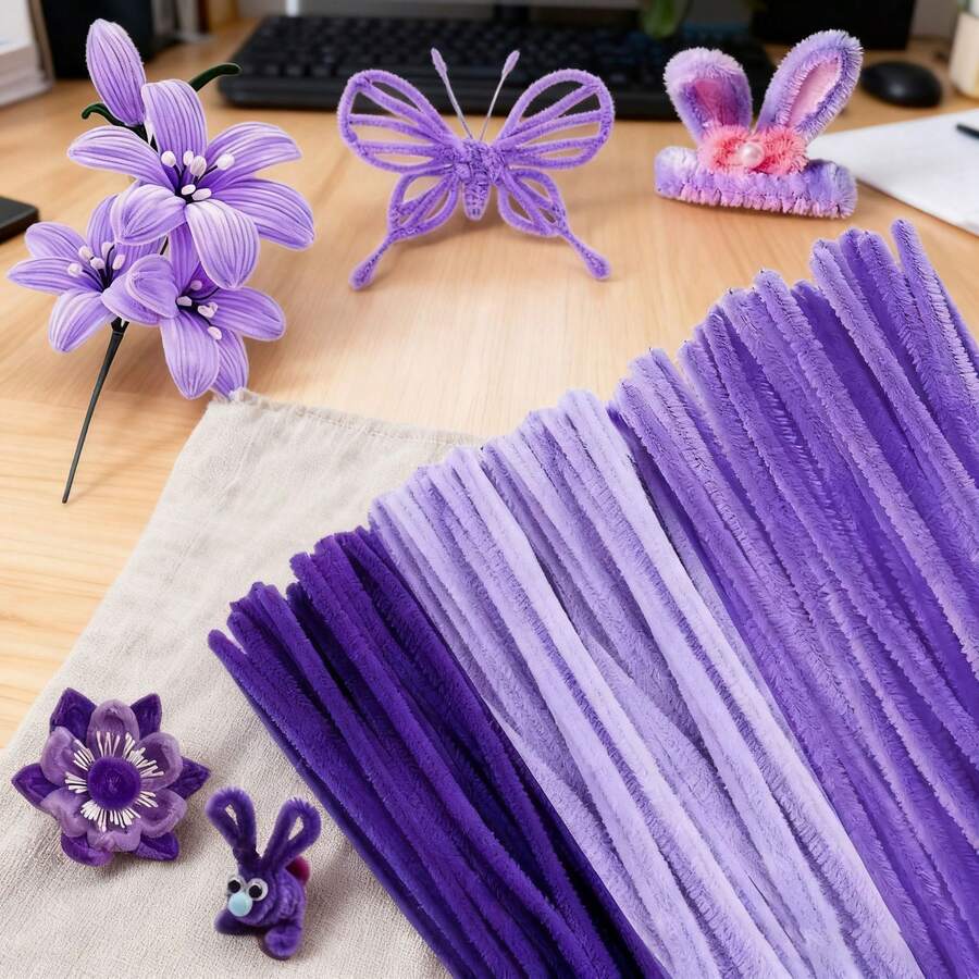 [150/300 Chiếc/Bộ] 150/300 Que Cành Cây Thủ Công Màu Tím, Sắc Tím Rực Rỡ, Gói Tiết Kiệm Dụng Cụ Làm Que DIY Số Lượng Lớn Kèm Video Hướng Dẫn Làm Hoa, Thân Cây Nhũ Nhũ Nhiều Màu Sắc Cho Halloween, Mùa tựu trường - Xem 1