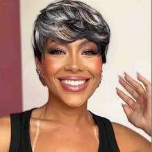 Chic Pixie Cut Wig For Women - 6-Inch Layered, Brazilian Remy Human Hair, 150% Density, Straight Style With Rose Net Cap, Multicolor Short Wig For Daily Wear & Cosplay, Versatile Styles - Piano Color - View 4