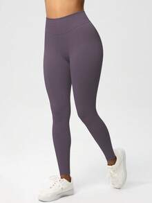 女士瑜伽紧身裤，低腰罗纹瑜伽裤，健身紧身裤，无缝瑜伽裤，冬季弹力运动紧身裤 - 淺灰紫 - 查看 12
