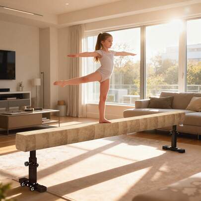 HOMCOM 7.5ft Adjustable Balance Beam, Gymnastics Beam With Wheels, Gymnastics Equipment For 6+ Years Old Training, Practise And Professional Home Training