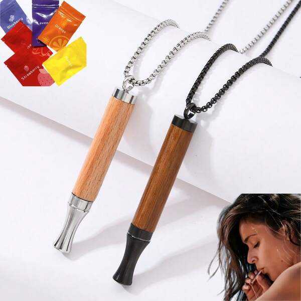 Collar de meditación de respiración de madera premium con filtro de fruta reemplazable, collar colgante de respiración de meditación, collar de silbato giratorio abierto, regalo para familiares y amigos, regalo de Navidad