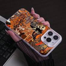 Silver phone case for 11 12 13 14 15 16 16 Pro Max with retro Halloween collage durable color and easy to clean funda de teléfono plateada diseño retro Halloween collage colores durables fácil limpieza carcasa moda protección móvil regalo fiesta - Plateado - Ver 5