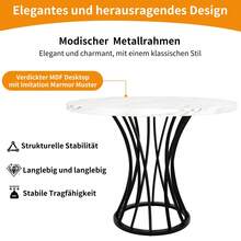 Round Dining Table (76cm), Kitchen Table, Round Coffee Table For 4-6 People, Suitable For Dining Room, Living Room, Metal Table Legs, Geometric Legs, Black Legs - 黑色+MDF+金屬 - 查看 8