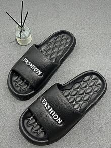 Men's Black Slippers - Fashionable Matching Multifunctional FASHION Letter Unisex Slippers, EVA Material Thick Soles, Waterproof, Non-Slip, Quick-Drying, Suitable For Indoor And Outdoor Wear, Casual Couple Slippers/House Slippers For Summer, Non-Slip For Hotel, Bathroom, Bedroom, Indoor, Outdoor, Beach, Swimming, Fashionable Style, Plus Size, Comfortable, Open-Toe Men's Sandals, Comfortable Slide Slippers Essential For Apartment, Hotel, Bedroom, Office