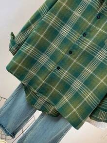 Women's Plaid Front Button Pocket Casual Shirt, Spring