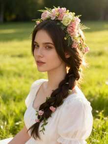 1pc Romantic Floral Vine Tassel Headband, Bridal Hair Accessory Valentine's Day Accessories