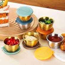 Bộ 12 bát đựng gia vị bằng thép không gỉ 304 có nắp đậy, bát đựng gia vị có nắp nhựa chống rò rỉ tái sử dụng, hộp đựng nước sốt salad, bộ bát đựng gia vị sốt BBQ, bát đựng sốt phô mai, bát đựng tương cà sáng tạo, đồ dùng nhà bếp. - Nhiều màu - Xem 4