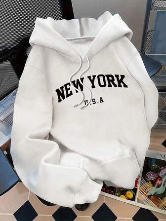 Plus Size Women's Daily The Font Patterns Of "NEW YORK" And "U.S.A Hooded Long Sleeves Casual Spring/Summer/Fall Women's Plus-Size Long-Sleeved Hoodie Sweatshirt Halloween Going Out Tops Women,Vacation Outfits Women