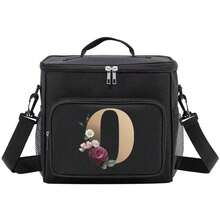 Insulated Lunch Box Bag Shoulder Canvas Bags Thermal Lunch Box Initial Name A To Z Gold Letter Flower Printing Large Capacity Tote Bag For Women's Portable Work Food Storage Handbags Cooler Box For Office School Picnic Camping Travel Lunch Bag Woman For Women Ladies School Supplies Stuff Accessories - màu đen - Xem 19