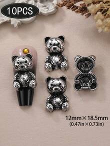 10 件复古熊指甲饰金属兔子指甲用品个性化美甲 3D 仿古银指甲宝石适合 DIY 美甲沙龙和个人使用指甲 - 彩色 - 查看 12