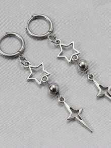 2 PCS Polaris Star Earrings | Grunge Jewelry Hypoallergenic Y2k Alt Goth Edgy Punk Silver Dangly - Silver - View 5