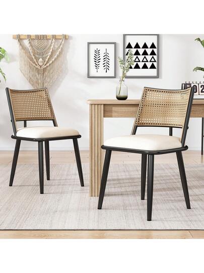 Pu Seat Cushion Rattan Chair, Beige, Black, Pieces, Restaurant, view 2