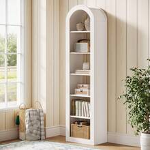 Tribesigns 74.8" Tall Arched Bookshelf, 6-Tier Narrow Open Bookcase, Floor Standing Corner Display Shelves Storage Organizer For Small Space, Home Office, Living Room - 白色 - 查看 2