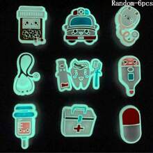 9 Pcs Cartoon Night Light Nurse Series Shoes Decorative Shoes Charm, Hole Shoes Flower Shoes Buckle Soft Rubber Personalized DIY Shoe Accessories Jewelry - Multicolor - View 9