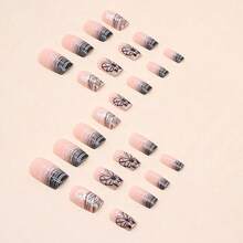 Press On Medium Nails Line False Nails Full Cover Acrylic Butterfly Fake Gradient Square Nails For Women And FFgirls 24PCS{Inchcolor_nameinch:InchColor8inch} - Color8 - View 5